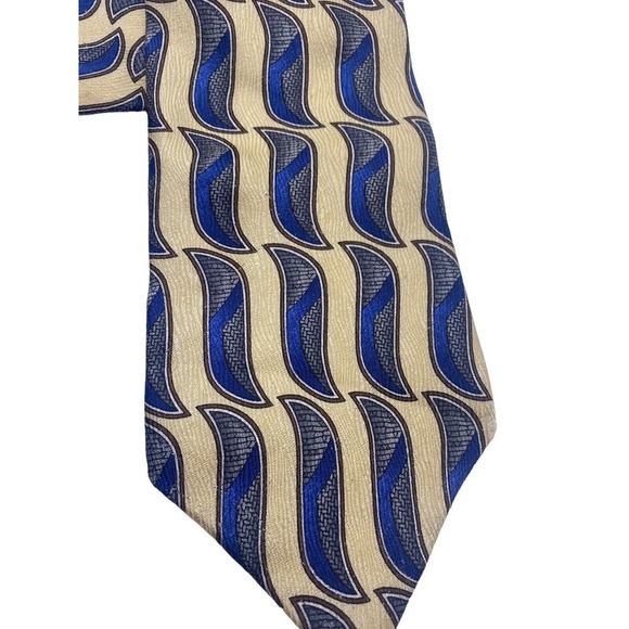 Villa Bugatti Tie All Silk Tan Blue Geometric Pattern Career Professional 3.5" - Picture 2 of 8
